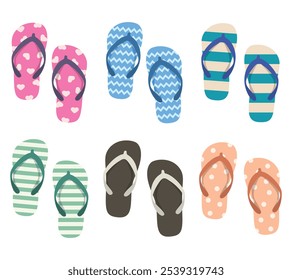 Set of colorful children flip flops or slippers