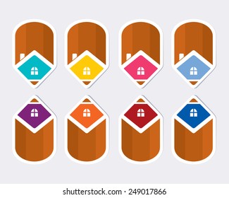 set of colorful children pencils on light gray background