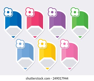 set of colorful children pencils on light gray background