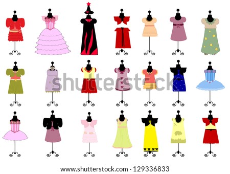 set of colorful children's dresses for girls. vector