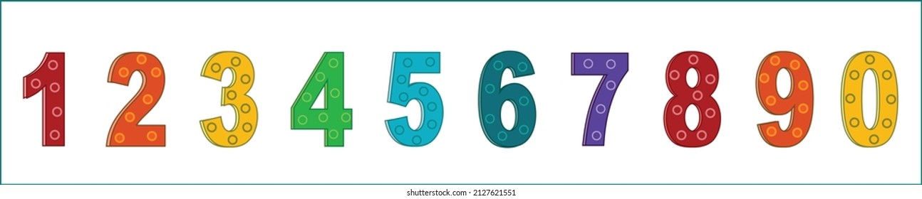 Set of colorful children's numbers. Vector illustration isolated on white background. Funny digital font for kids. 1, 2, 3 signs for counting and teaching children of nursery, kindergarten and school.
