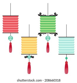 Set of colorful Chinese lanterns.