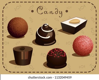 Set of colorful chocolate desserts and candies from boxes for special holidays, valentine day, for a lunch snack or coffee break.