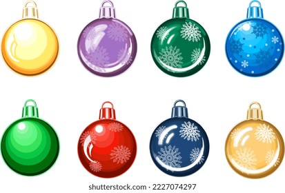 Set of colorful Christmas balls on transparent background . Clipart. Vector graphic EPS