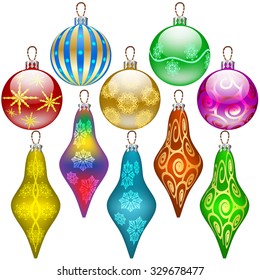 Set of colorful Christmas balls on a white background