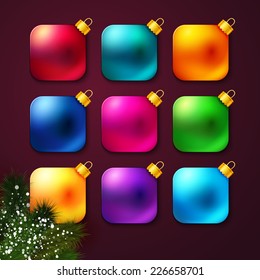 Set of colorful Christmas balls stylized like mobile app. Vector illustration.