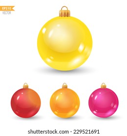 set of colorful christmas balls: yellow, pink, red and orange 