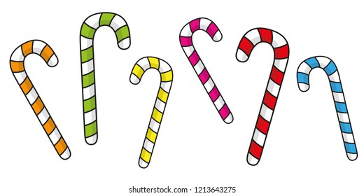 set of colorful christmas candy canes vector illustration EPS10