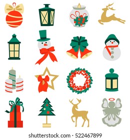 Set of colorful christmas elements and decorations