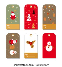 Set of colorful Christmas gift tags. Vector holiday collection. 