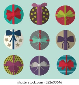 Set of colorful christmas gifts with ribbon. Flat vectors