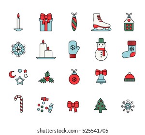set of colorful christmas icons