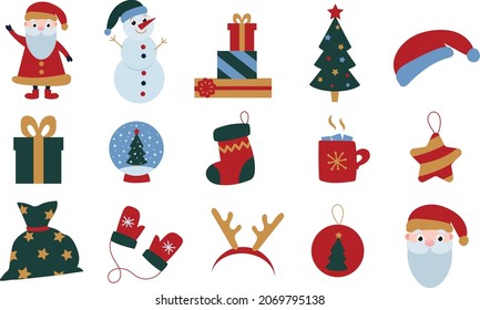 Set of colorful Christmas icons, vector illustration.