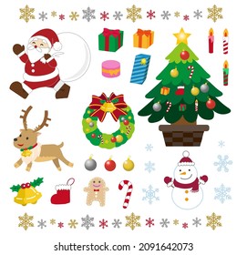 A set of colorful Christmas illustrations