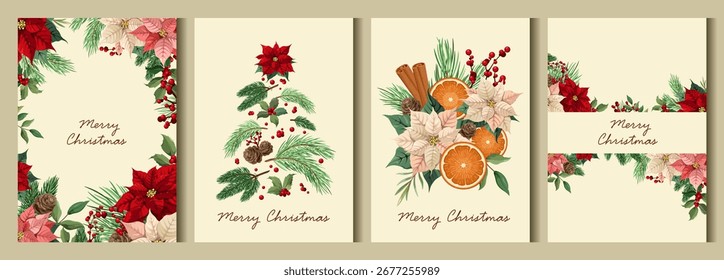 Eine Reihe bunter Weihnachtsplakate. Vektor für Flyer, Postkarten, Design, Social Media.