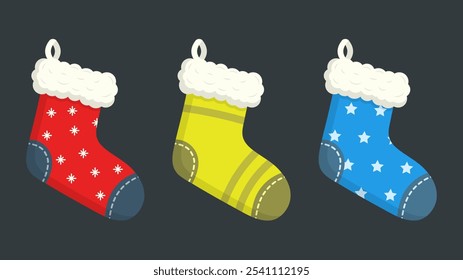 Set bunter Weihnachtssocken. Vektorgrafik