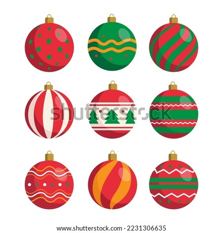 Set of colorful Christmas tree decorations with  patterns for hanging on a thread vector illustration