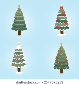 set of colorful christmas tree with snowflakes vector collection