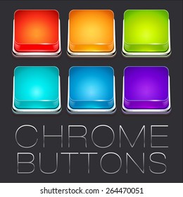 Set of Colorful Chrome Buttons, vector icons