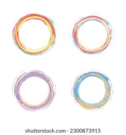 set of colorful circle brush element vector, modern circle grunge