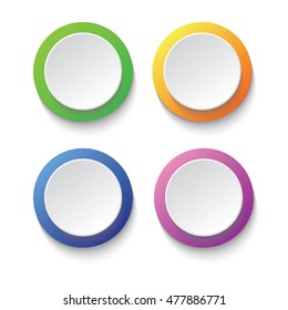 Set of colorful circle buttons such green, orange, blue, and purple; infographic vector