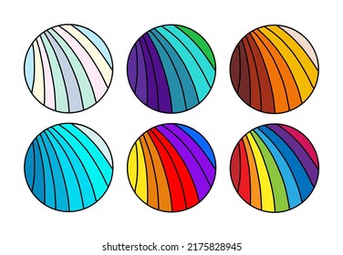 Set of colorful circle icons logotypes in cartoon doodle style vibrant pastel calm bright business project club organisation