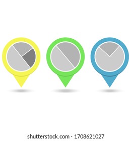 Set of colorful circle pointers with diagram icon
