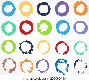 Set of colorful circle, round, brush strokes.