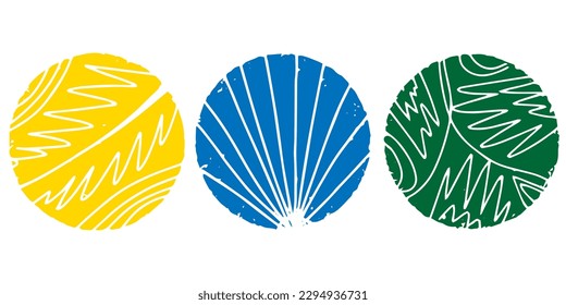 Set of colorful circles with texture and cutouts. Element for design