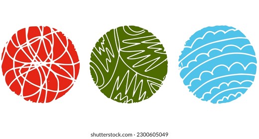 Conjunto de círculos coloridos con textura y recortes. Elemento para el diseño	
