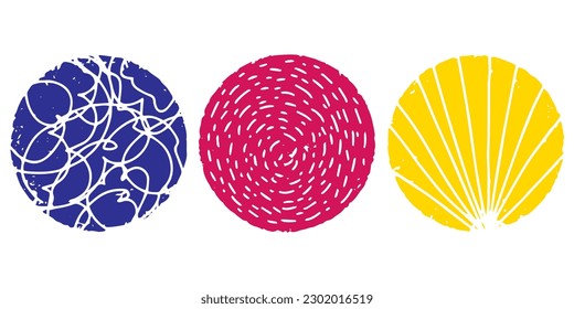 Set of colorful circles with texture and cutouts. Element for design	
