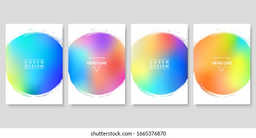 Conjunto de fondos de degradado circular colorido con trazos de pincel. Plantillas de diseño de portada vectorial.