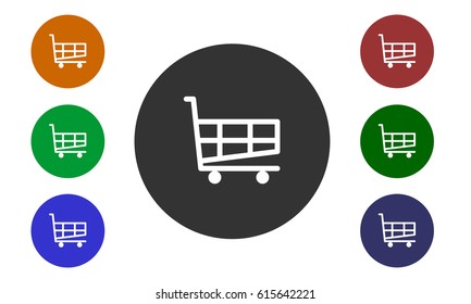 Set of colorful circular icons buy on the website and in e-shop buttons and images shopping cart isolated on white background - vector
