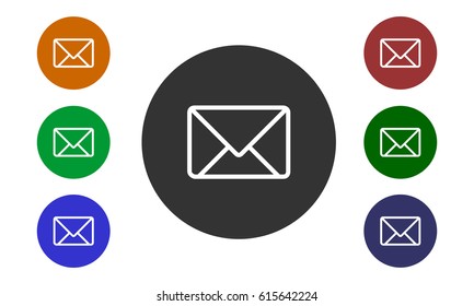 Set of colorful circular icons mail on websites and forums and in e-shop button and envelope image isolated on white background - vector