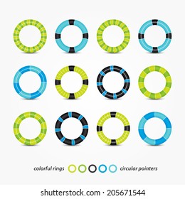 set of colorful circular pointers isolated on white background