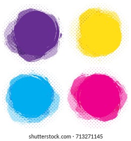 Set of colorful circular spots, round abstract banners. Template for design and paste text. Graphic banners design. Universal application. Bright, funny labels, cards, stickers. Vector illustration