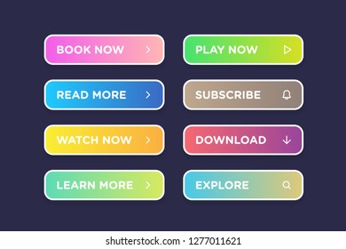 Set of Colorful clean style buttons vector modern material. Different gradient colors and icons on dark blue forms with shadows
