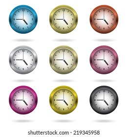 Set of colorful clock icon. Vector illustration