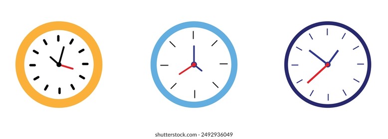 Set of colorful clock icons. Clock icon illustration in flat style. Time alarm sign business concept. Vector illustration. Eps file 136. 