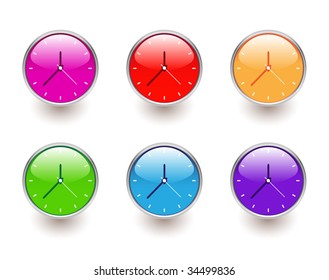 set of colorful clocks