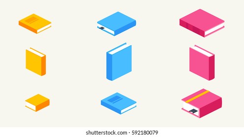 set of colorful closed books in the isometric.Books set in flat design style, vector illustration of isolated layers.Vector concept for education.Flat isometric design.Can be used for web,infographic.