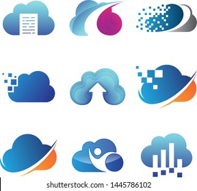 Set of colorful cloud icon symbol for element design on the white background. Collection of cloud tech icon for your best business symbol. Vector illustration EPS.8 EPS.10