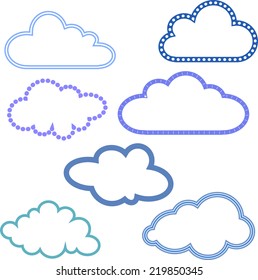 Set of colorful clouds with different contours