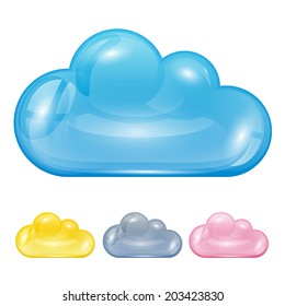Set of colorful clouds isolated on white background, illustration.