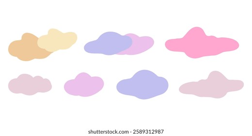 Set of colorful clouds vector illustration, pastel colors