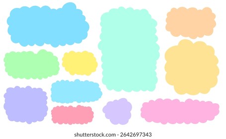 Ensemble de cadres colorés en forme de nuages. Bordures dessinées à la main pour texte ou notes. Illustration vectorielle de nuages de bulles de parole. Éléments décoratifs isolés sur fond blanc.