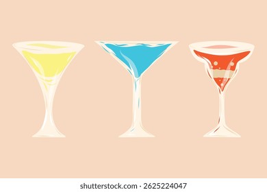 Conjunto de coquetéis coloridos, óculos com conjunto de vetor de coquetéis