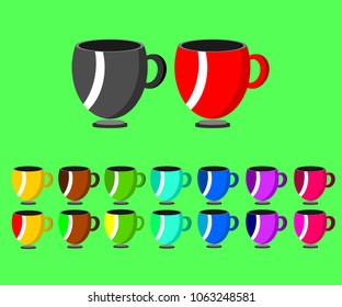 Set of colorful coffee cups on a green background.