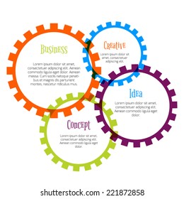 Set of colorful cogwheels. Business concept. Text template. Gear icons