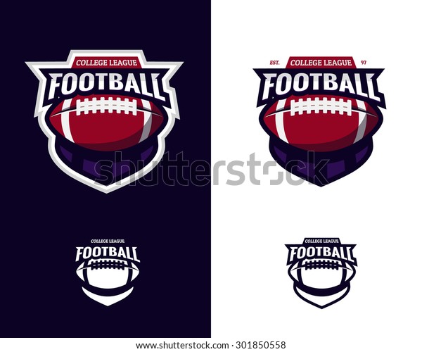 Set of\
colorful college american football logo labels with bonus black and\
white versions. Vector abstract\
illustration.